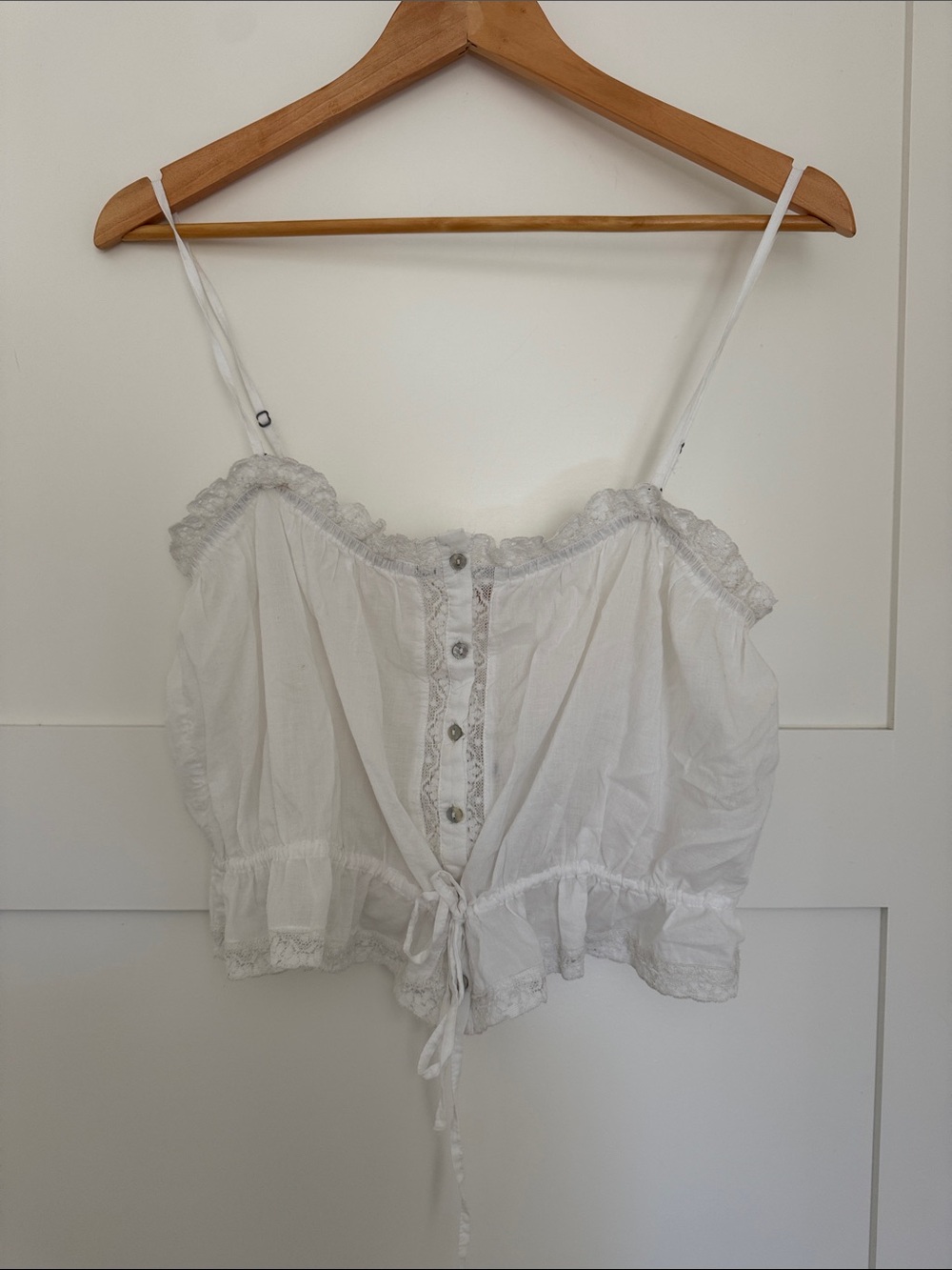 Free People White Lace-Trim Button Front Cami Top